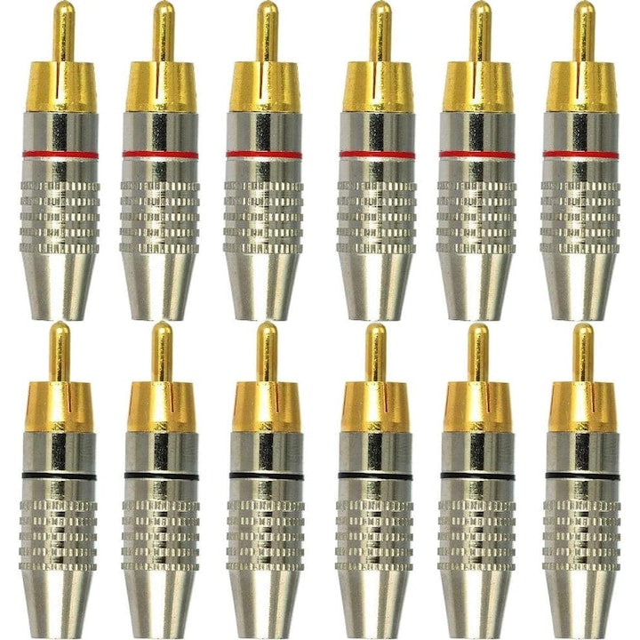 Set 12 Conectori RCA PsAyl  Metal  Negru/Rosu  5.5x2.1mm  200W