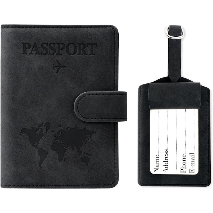 Portofel pentru Pasaport si Carduri Protectie RFID  PU piele  Multifunctional  Unisex  Negru
