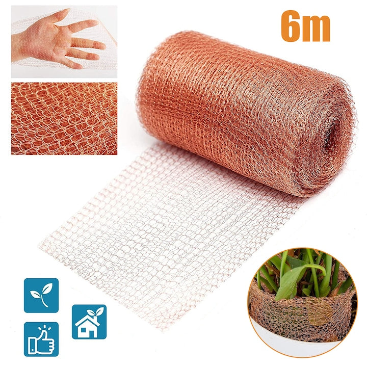 Pure Copper Mesh for Rodent Pest Control, 6m Fine Mesh Roll for Filling Mouse Holes, Rat, Snail Trap and Deterrent for Indoor and Garden Use