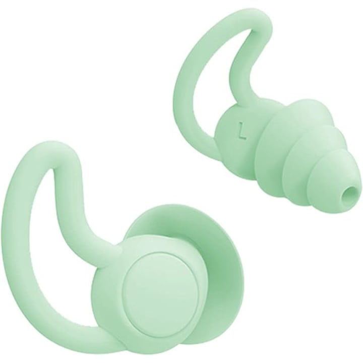 Set of 2 Washable Nano Silicone Ear Plugs for Sleeping, Noise Reduction, Green