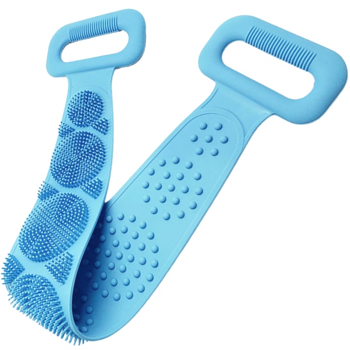 Perie tip banda din silicon SDEPOT®  pentru spalat spatele si exfoliere  albastra