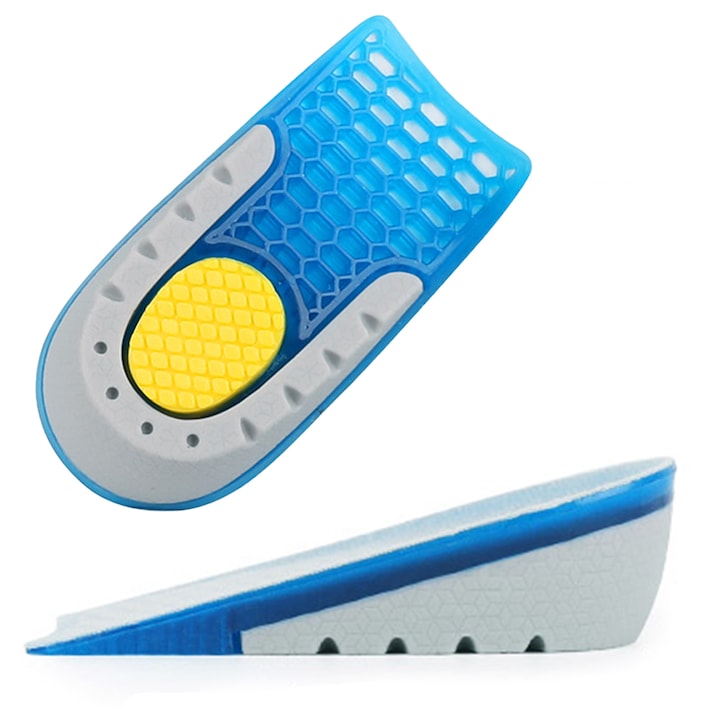 Set 2 bucati branturi inaltatoare ortopedice zenifique  din silicon  suport pentru calcai  albastru  3.5 cm inaltime