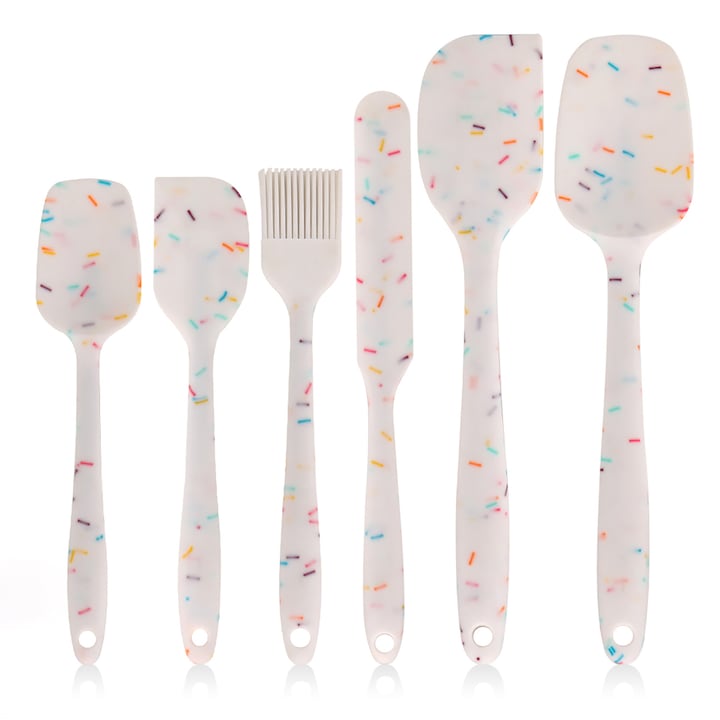 Set of 6 Heat-Resistant Silicone Kitchen Utensils: 1 Brush, Small/Large Silicone Spatula, White