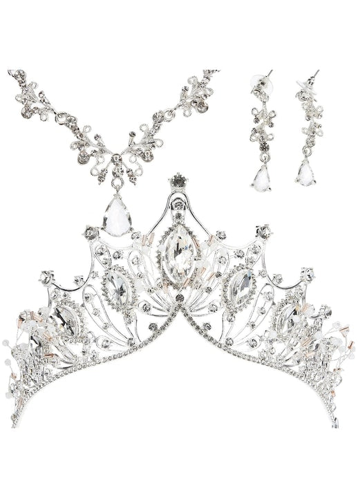 YANYXR - Set bijuterii si tiara mireasa argintiu 17.5x15x1cm 12 rate cu 0% dobândă