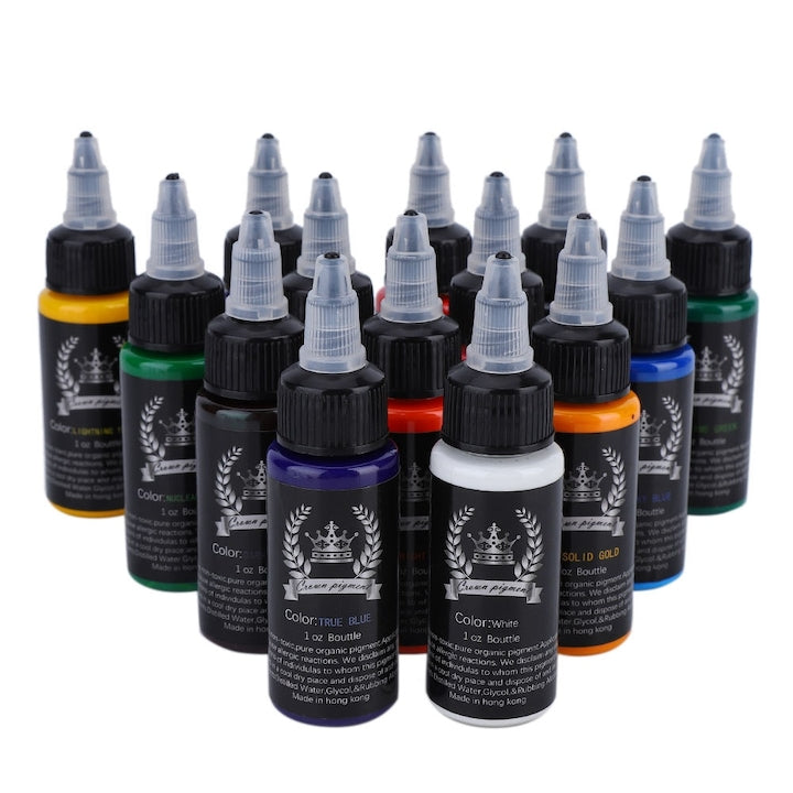 14-color tattoo ink set, fade-resistant, skin-safe