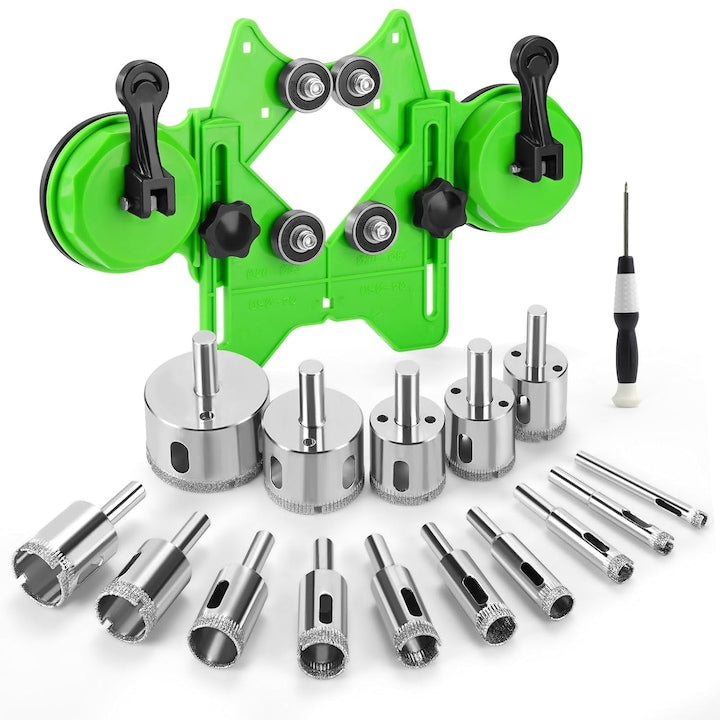 Wacorresi 17-piece Diamond Drill Bit Set for Ceramics, Glass, Tile, Marble, with Dual Suction Cup Guide