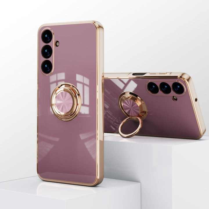 Shockproof Mobile Phone Case compatible with Samsung Galaxy A56 5G with Rotating Ring Purple