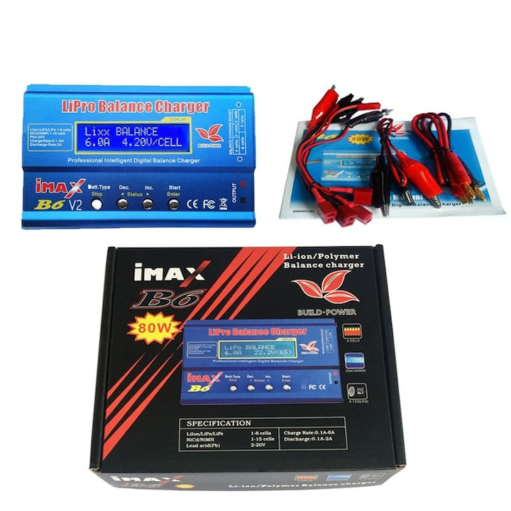Rqiurpn B6 Balanced Charger multi-battery compatibility LCD screen 80W 6A Blue