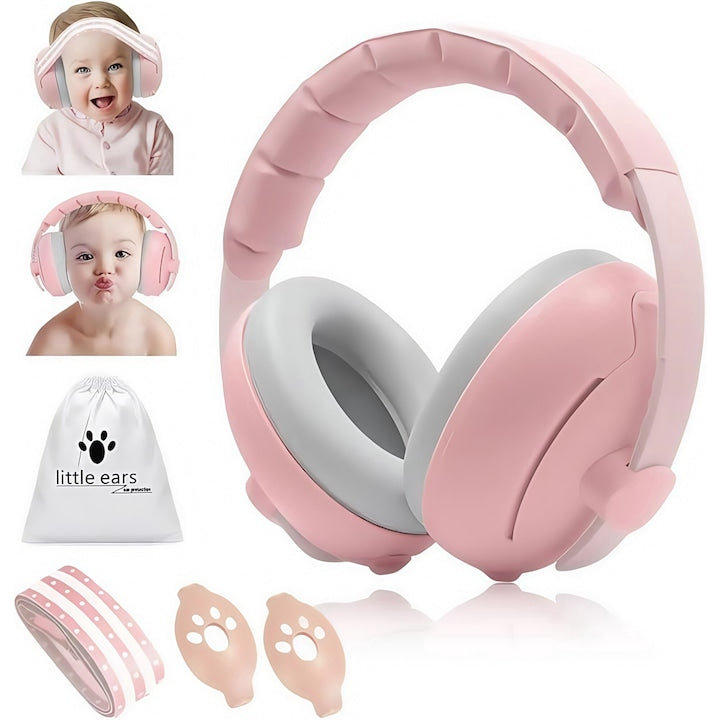 Baby Earmuffs 2-in-1 Baby Earmuffs Ergonomic Soft Padding Lightweight No Pressure on Fontanelles Anti-Slip 25db Sound Isolation Up to 0-3 Years Pink