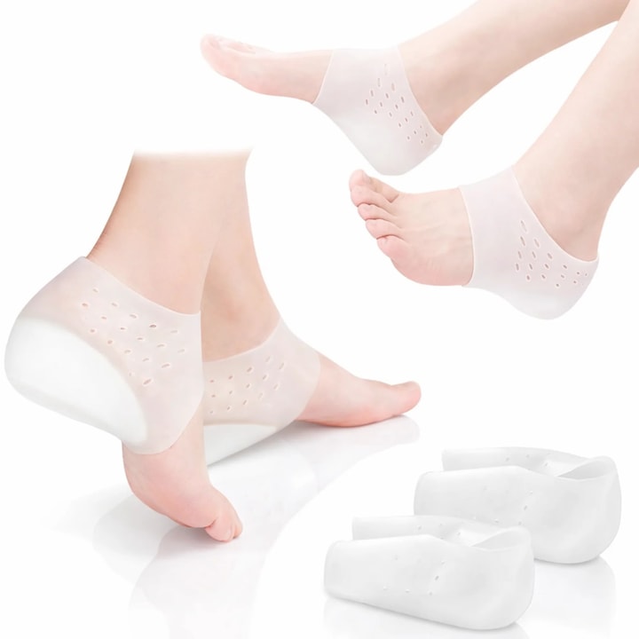 Inaltatoare pentru calcai +3 cm  talonete silicon transparente tip soseta  invizibile pe piele  cresc discret inaltimea si ofera un plus de incredere  confortabile si antiderapante  potrivite pentru orice incaltaminte