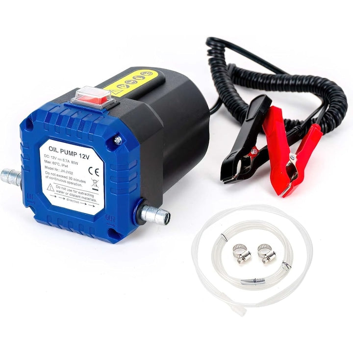 Pompa de ulei electrica  12V/80W  cu furtun  pentru schimb de ulei  design compact  Pompa Electrica Transfer Ulei si Motorina pentru Masina  Motocicleta  Black/Blue