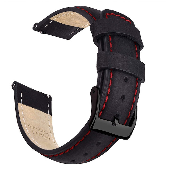 DUOCUOLA - 22mm Genuine Leather Quick Release Watch Strap for Men and Women, Top Grain Leather, Black, Silver Clasp, Christmas Gift, Compatible with Samsung Galaxy Watch/Fossil