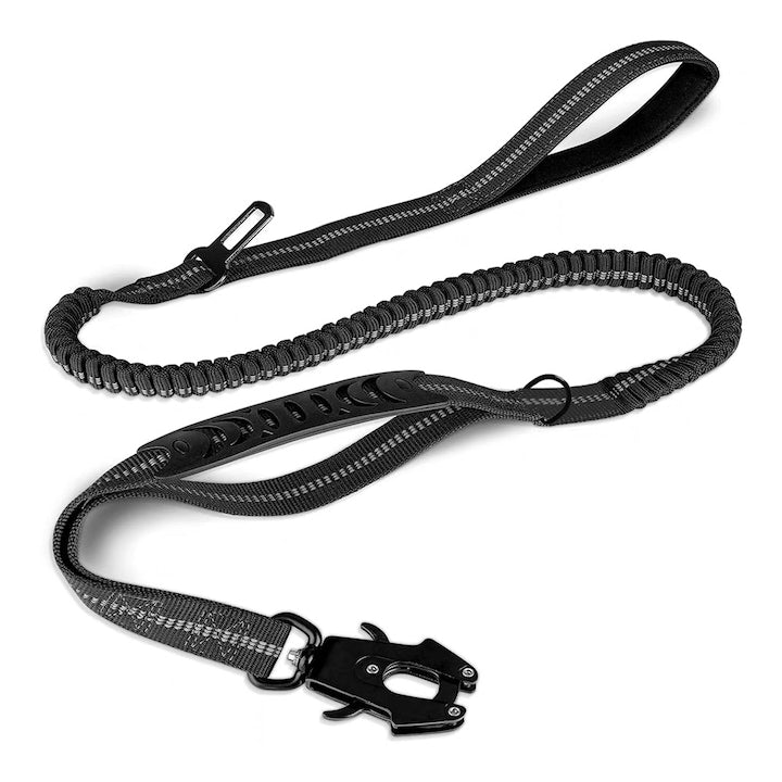 Hands-free leash with shock absorber for large dogs for running, jogging, walks, hikes - Black with Turquoise