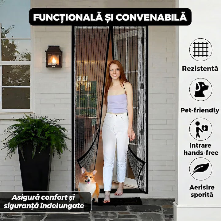 Plasa Anti Insecte pentru Usa cu Inchidere Magnetica 100 x 210 cm  Auto-Inchidere  Montaj Fara Gaurire  Negru