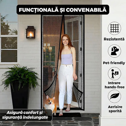 Plasa Anti Insecte pentru Usa cu Inchidere Magnetica 100 x 210 cm  Auto-Inchidere  Montaj Fara Gaurire  Negru