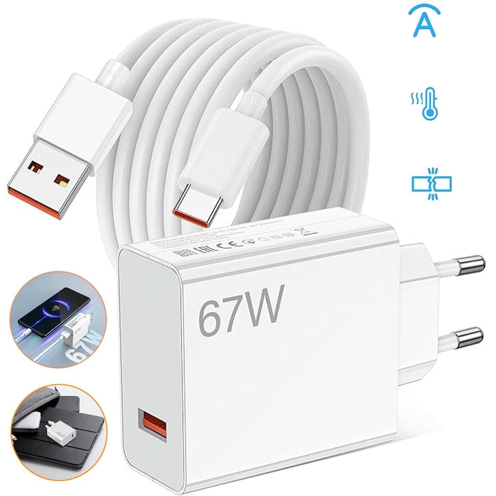 Încărcător rapid USB C 67W cu cablu de 1m  CHOOLY  alb  pentru Xiaomi Redmi
