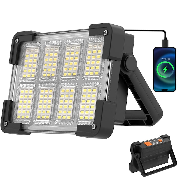 Lampa solara de exterior cu senzor de miscare  Juksun  Lampa Solara  4 Moduri de Iluminare  144 de LED-uri  150w  pentru Curte  Gradina  Terasa  Gazon  Fatada  reincarcabil prin USB 16*11*4cm  Negru