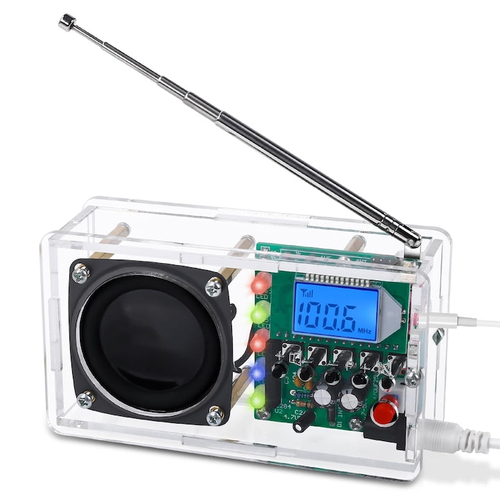 DIY FM Radio Soldering Kit WALALLA 5 LEDs LCD Display Frequency 76-108MHz Size 8x6cm
