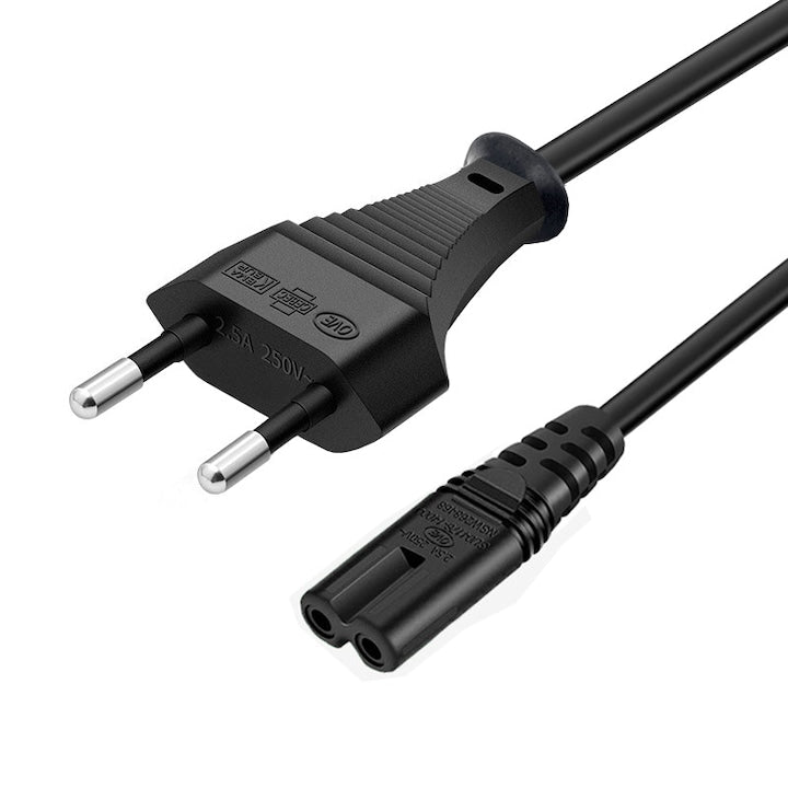 Cablu de alimentare TV  lungime 1.8m  mufa Euro cu 2 pini la mufa figura 8 pentru samsung  LG  TCL  sony  PS3  PS4  monitoare PC  calculatoare  imprimante  Negru