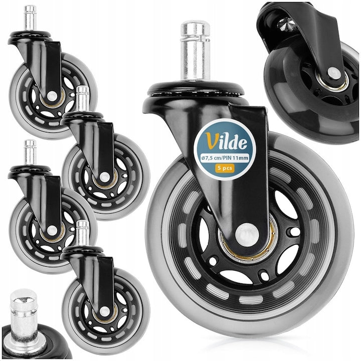 Set De Roti Pentru Scaun  Vilde  5 Bucati  Din Cauciuc  Diametru 7.5 cm  Silentioase  Protectie Pentru Podea  Universale  Montaj Usor
