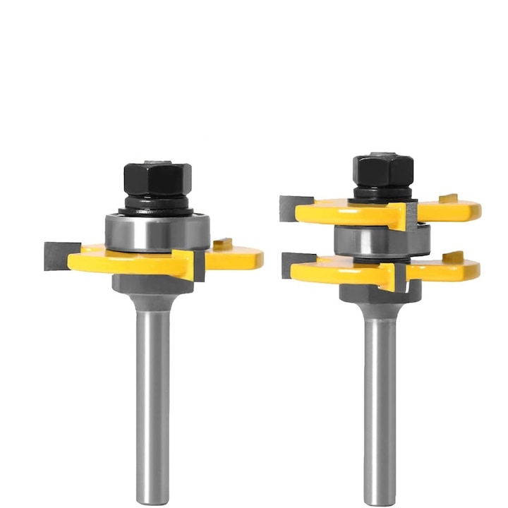 Set 2 freze lemn frezat  Prindere 8mm  pentru prelucrarea lemnului  Carbide Groove Tongue Tongue Milling Tool  Galben/Argintiu