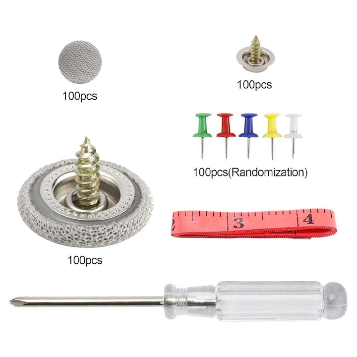 Set reparare plafon auto  JESWO®  100 capse  100 pioneze  surubelnita  rigla  Gri