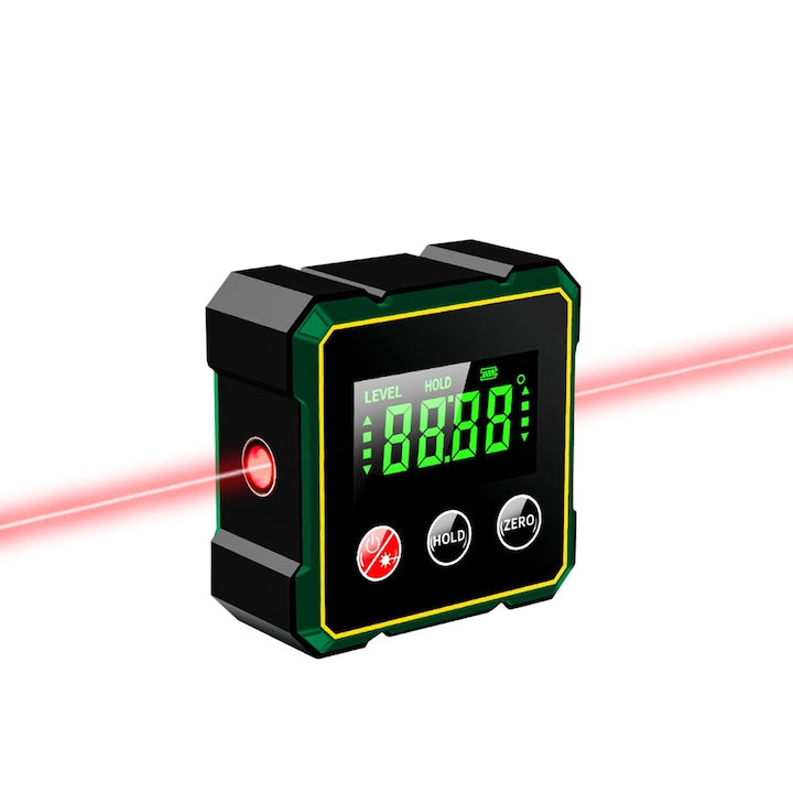 Inclinometru Digital Portabil cu Laser  Baza Magnetica  Multifunctional  Afisaj LCD  Aparat Masurat Unghiuri  Rezistent la Socuri si Apa  Negru/Verde