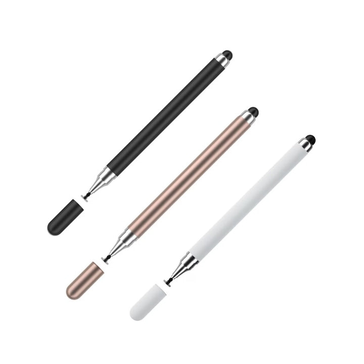 Set of 3 Universal Stylus Pens, Plastic, Dual-Tip, Drawing and Writing, High Precision and Sensitivity, for Capacitive Screen Tablets and Phones, Multicolor