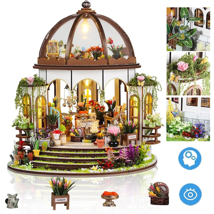 DIY Dollhouse Kit CHOOLY Miniature Greenhouse Warm LED Lights 25.5x21.5x24.5cm