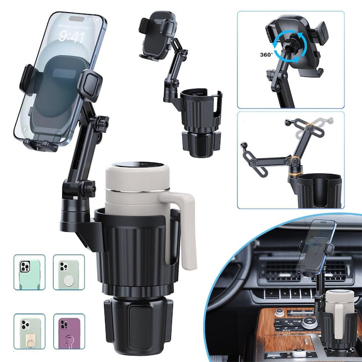 Suport De Pahar 2 In 1 Pentru Telefon Auto  Extensie Suport Pahar Cu Rotatie La 360 De Grade  Suport Telefon Cu Rotatie Pentru iPhone  Google  Smartphone De La 4 La 7 Inch Si Majoritatea Sticlelor