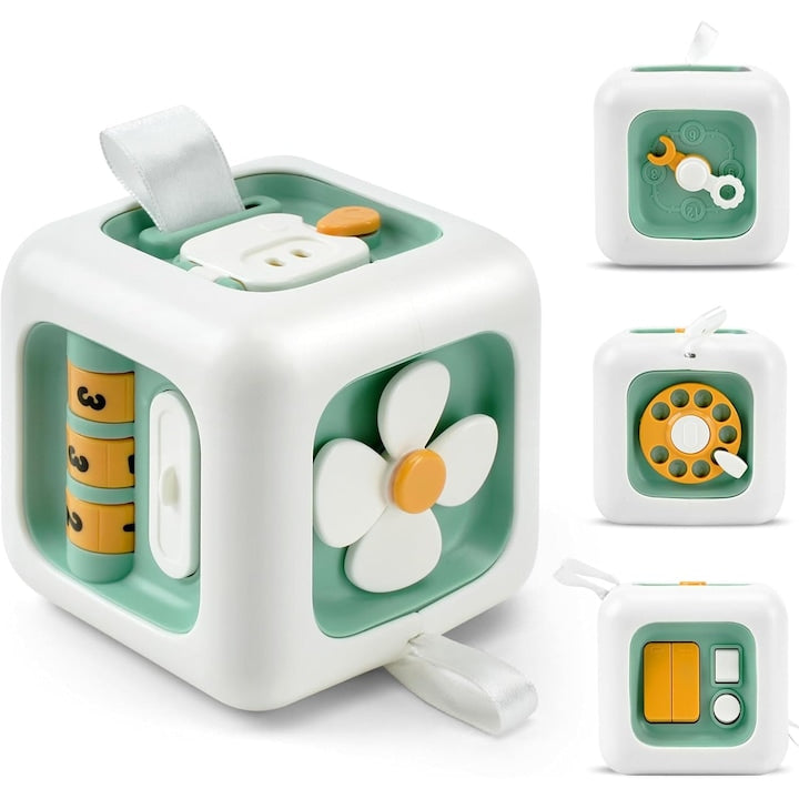 Montessori Toy for 1-Year-Olds – Educational Sensory Cube Interactive Travel Toy for Babies 12-18 Months Anniversary Gift – Green