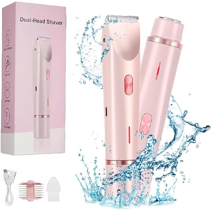 Epilator 2 in 1  masina de ras electrica pentru femei  masina de ras electrica 2 in 1 pentru picioarele femeilor  fata sub axila  masina de ras electrica reincarcata  taiere de par pentru corp  umed si uscat  roz