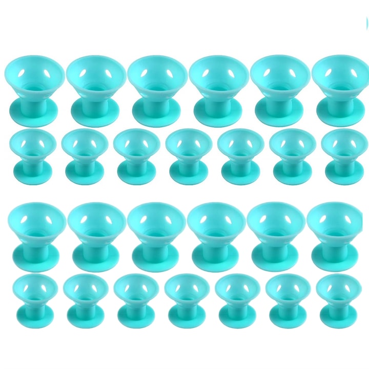 Set of 41 Silicone Hair Curlers for Loose Curls, Various Sizes, No Hair Damage, Flexible, Green