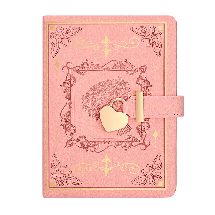 Jurnal cu lacat  Cu o singura cheie  B6  128 de coli  256 de fete inscriptibile  spatiu intre linii 9 mm  Husa din piele PU  Lacat de dragoste  Idee de Cadou Pentru Fete  Jurnal cu Margine Aurie de 360 de Pagini Pentru Fete  Roz Gradina