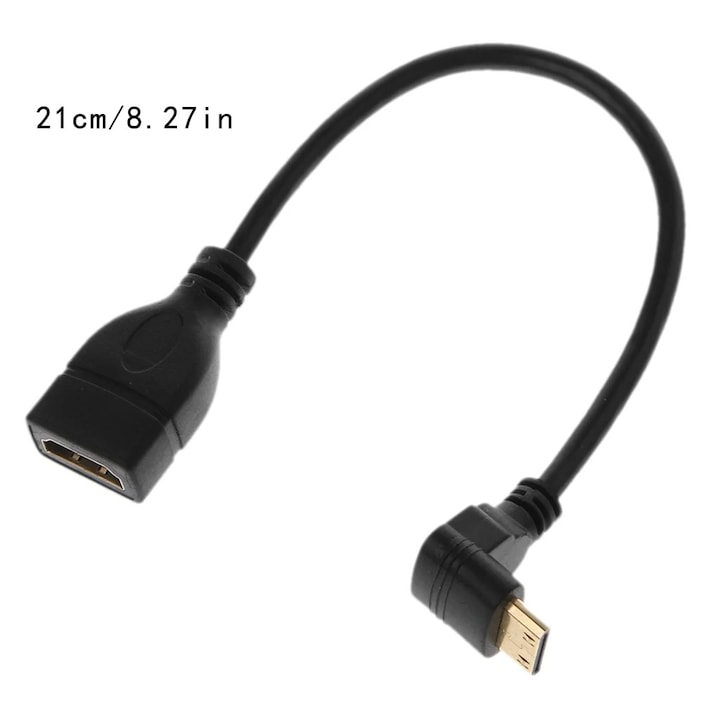 Cablu adaptor Mini HDMI unghi 90 grade  negru  21cm  YANYXR
