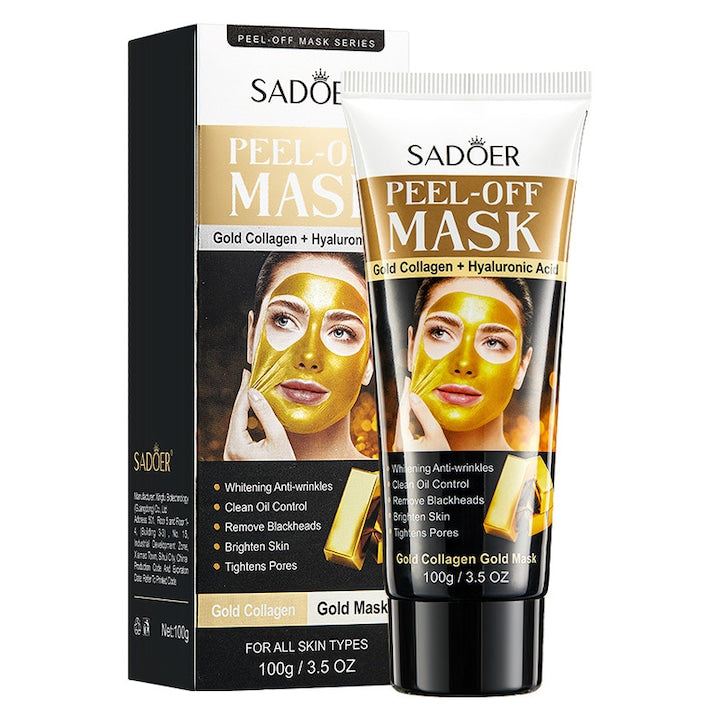 Masca de Fata Gold Collagen cu Decojire - Tratament Anti-Rid si Iluminare - Indeparteaza Punctele Negre  Strange Porii  Echilibreaza Sebul - cu Acid Hialuronic - Pentru Toate Tipurile de Ten