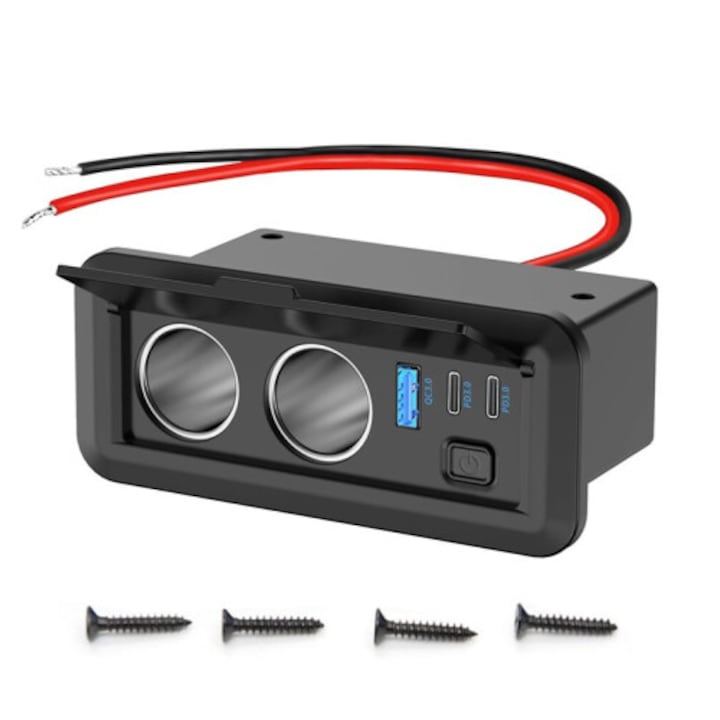 Panou priza auto 5-in-1  2 prize bricheta 150W  3 porturi USB 78W  negru  compact