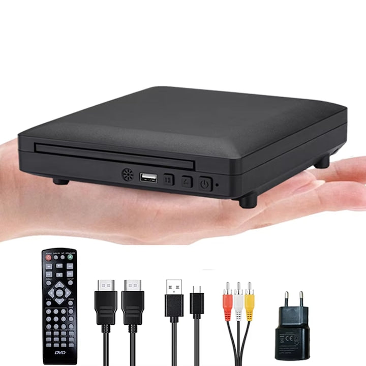 Rqiurpn Portable DVD Player Ultra HD 1080P Dolby 5.1 Surround Sound Wireless Remote Control USB Input Fast Heat Dissipation Built-in PAL/NTSC System Simple Operation DVD/CD/DISC Includes HDMI/AV Cables 19x17x 4.3 CM Black