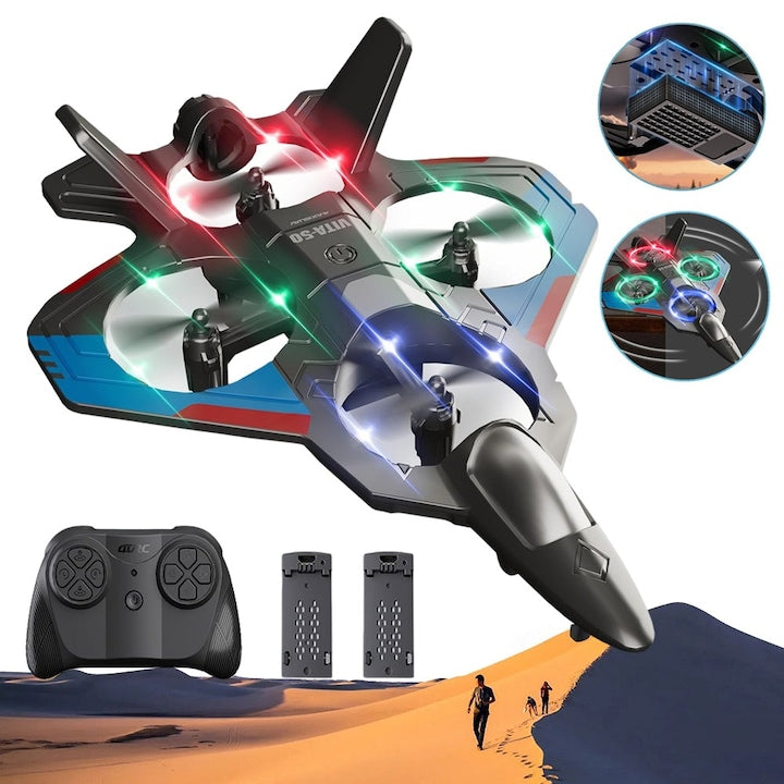 4D RC Airplane V50 with LED lights, 360-degree rotation, black, 8.3x5.9 inches