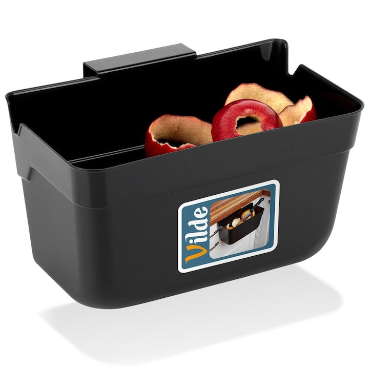Cos De Gunoi Suspendat Pentru Resturi Menajere Si Coji  Vilde  Clasic  2.5 L  22.5x15x13.5 cm  Plastic Durabil  Negru  Recipient Prindere Usa Dulap Bucatarie Sau Sertar  Ideal Compost Reziduuri Bio Zat  Organizator Blat Curatenie Premium Lux