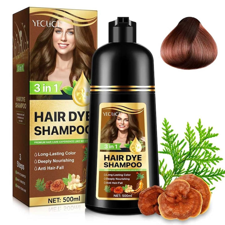 Sampon Premium 3 in 1 pentru Colorarea Parului  Anti Cadere  Regenerare cu Ghimbir si Ginseng  500 ml  #3 Saten inchis (Dark Brown)