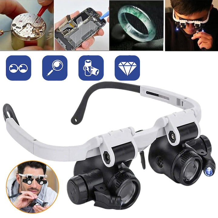 Portable Headband Magnifying Glass with LED Lights, for Electronics Repair, Jewelry, Sewing, Crafts, Watches, Hands-Free Eyewear, Professionals 8X 15X 23X, Comfortable, White