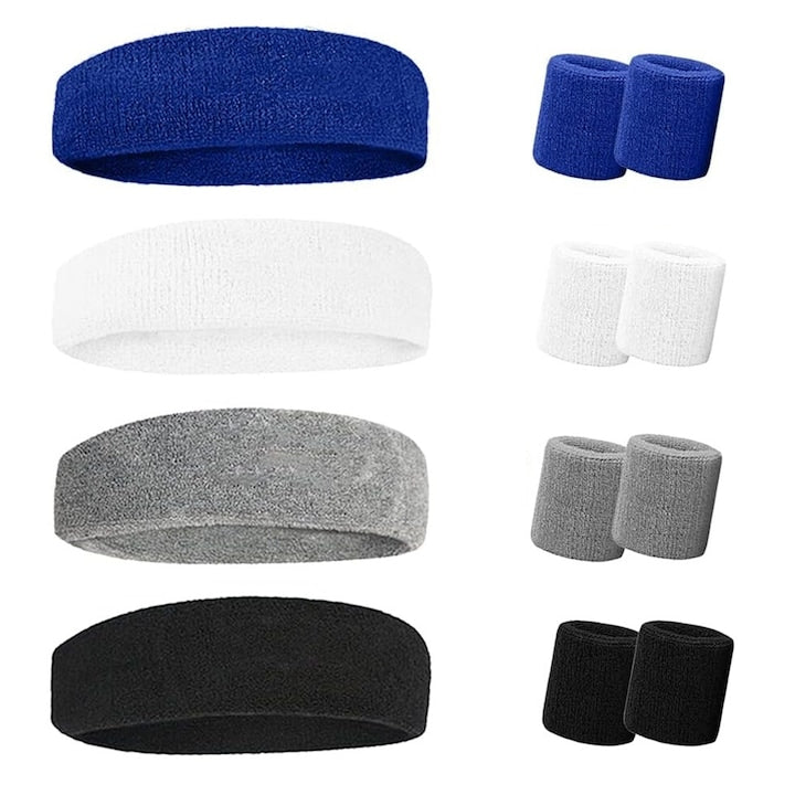 Set 4 bentite sport unisex  bumbac/nylon  usoare  absorbtie rapida  cu 8 protectii incheieturi sport  Multicolor