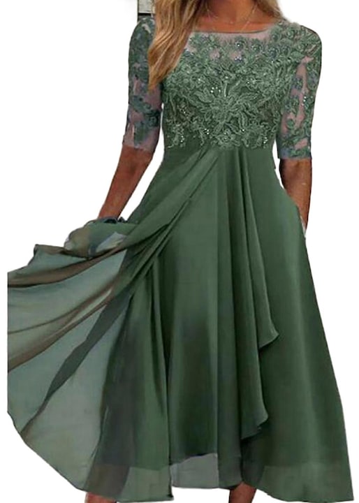 OEM - Elegant green chiffon casual dress for special occasions