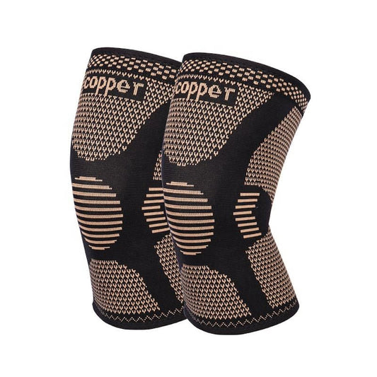 Set 2 Genunchiere compresive cu fir de cupru  marime M  Negru/Beige  unisex  Sport  Protejeaza Articulatia Genunchiului