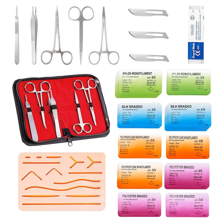 Kit complet de exersare a suturii de 30 de bucati  include tampon de sutura reutilizabil imbunatatit  ac cu 20 de fire de sutura  truse de cusaturi chirurgicale  pentru formarea studentilor la medicina  WALALLA  bej