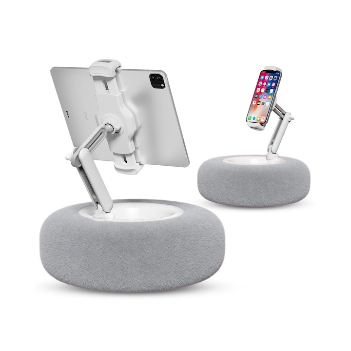 Perna rotunda pentru suport pentru tableta  compatibila cu telefon/tableta de 4.7-13 inci  clema de tragere rotativa la 360°  brat pliabil reglabil la 180°  suport pentru telefon pentru pat  cu material moale de plus si bol detasabil  WALALLA  gri