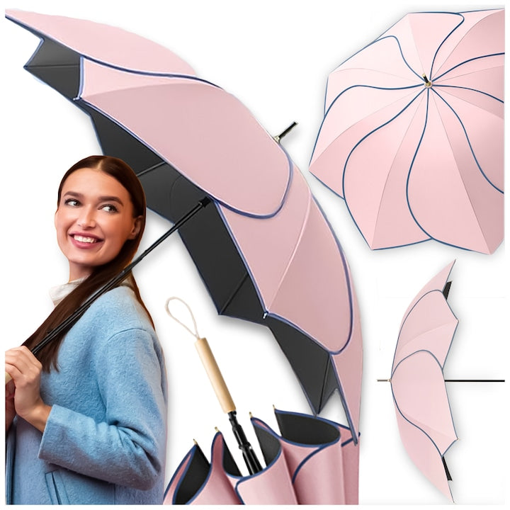 Umbrela automata pentru femei  PIXEL  roz  100cm  cu protectie UV  manere din lemn