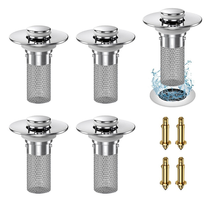 Set de site pentru chiuveta/scurgere  ZOUN  4 bucati  sita pentru chiuveta cu deschidere automata  anti-blocare  anti-miros  6 × 8 × 3 cm  otel inoxidabil  argintiu