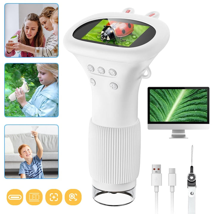 Kids Microscope Digital Microscope with 2.0 Inch Screen 1000X Zoom Kids Microscope Mini Microscope Camera for Kids STEM Toys for Boys and Girls Ages 5-12 Gifts White